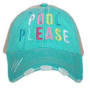 Katydid Pool Please turquoise embroidered adjustable fit mesh back baseball hat